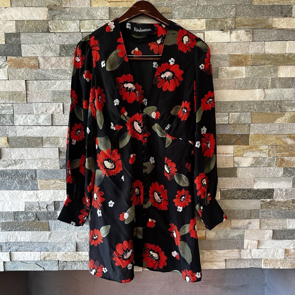 Realization Par Bellessima silk Midi Dress Floral Size Small Wrap